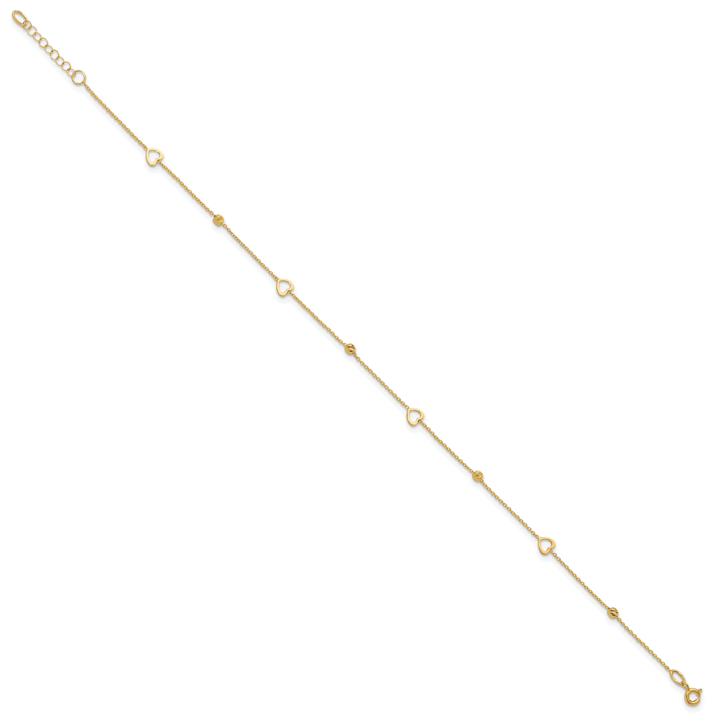 10K Polished and Dia-cut Heart 10in Plus 1in ext. Anklet