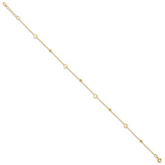 10K Polished and Dia-cut Heart 10in Plus 1in ext. Anklet