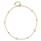 10K Polished and Dia-cut Heart 10in Plus 1in ext. Anklet