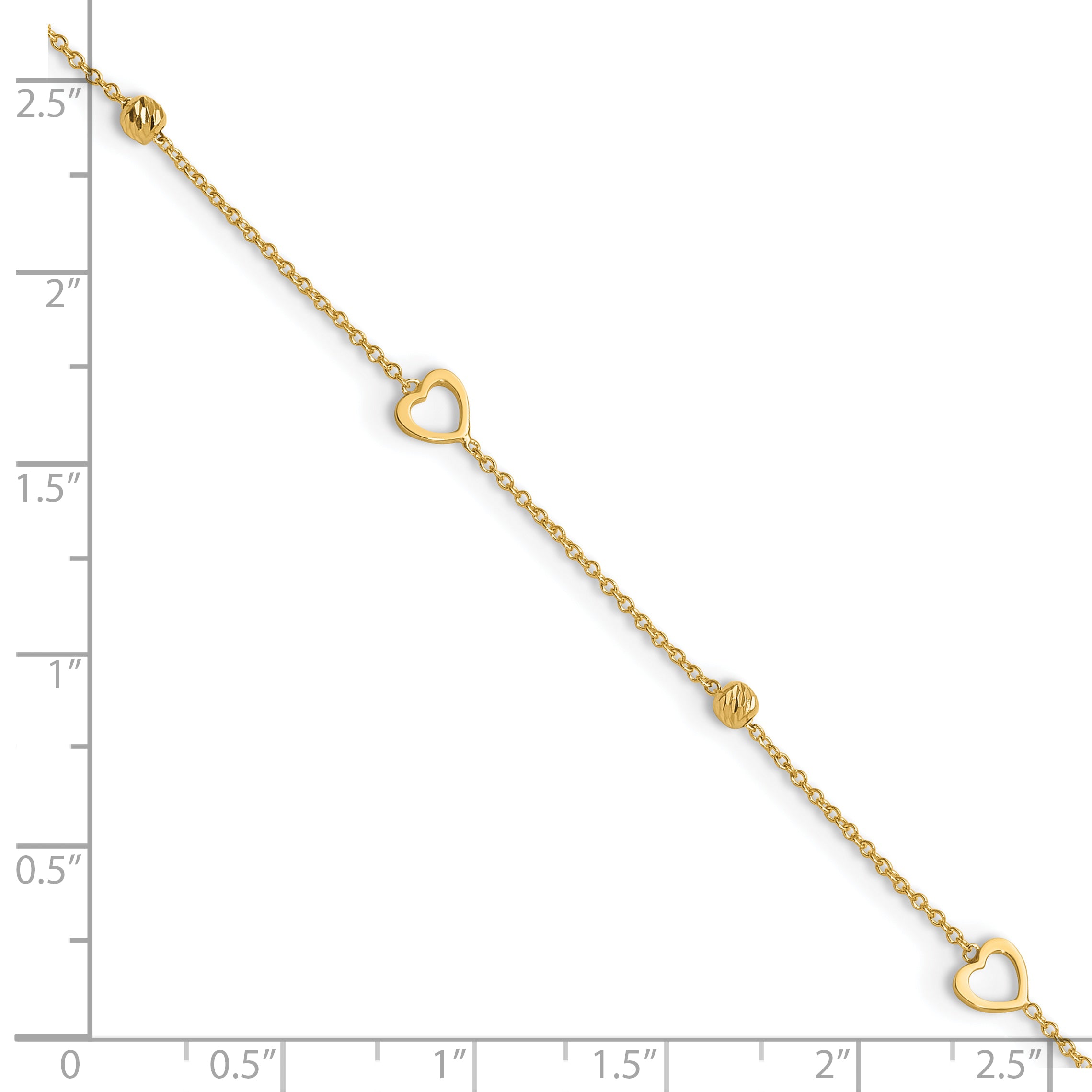 10K Polished and Dia-cut Heart 10in Plus 1in ext. Anklet