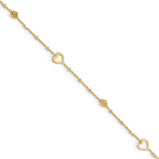 10K Polished and Dia-cut Heart 10in Plus 1in ext. Anklet