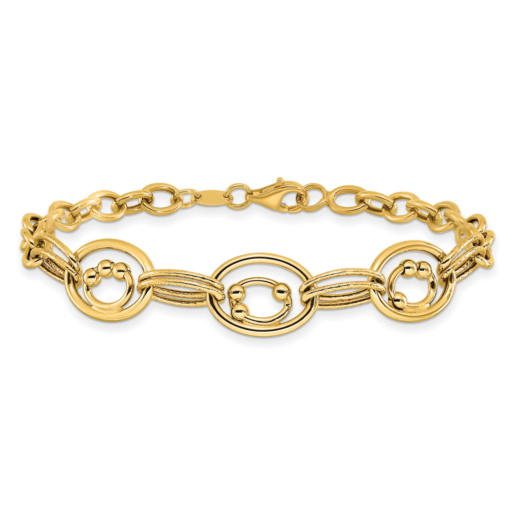 10K Polished and Textured Fancy Link Bracelet