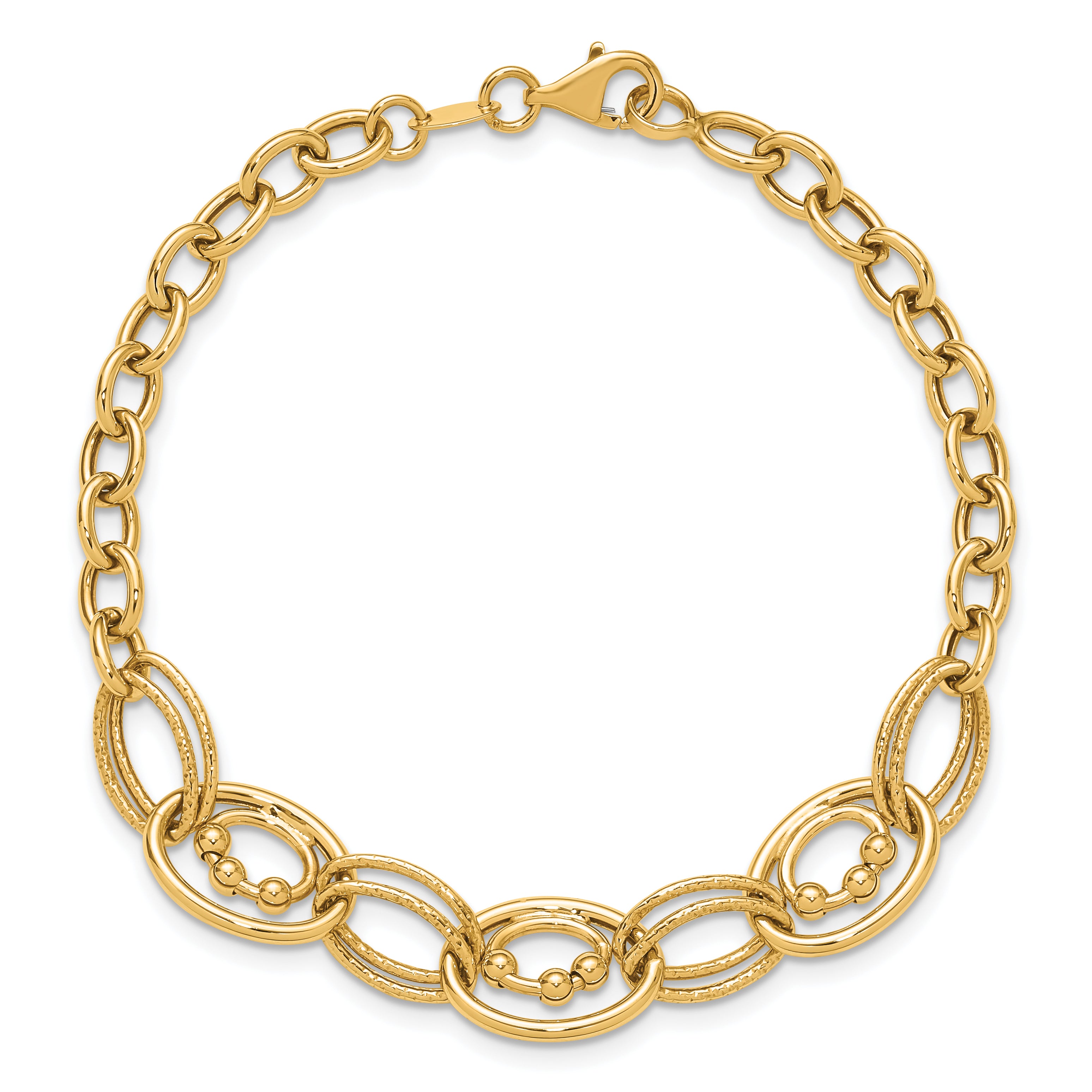 10K Polished and Textured Fancy Link Bracelet