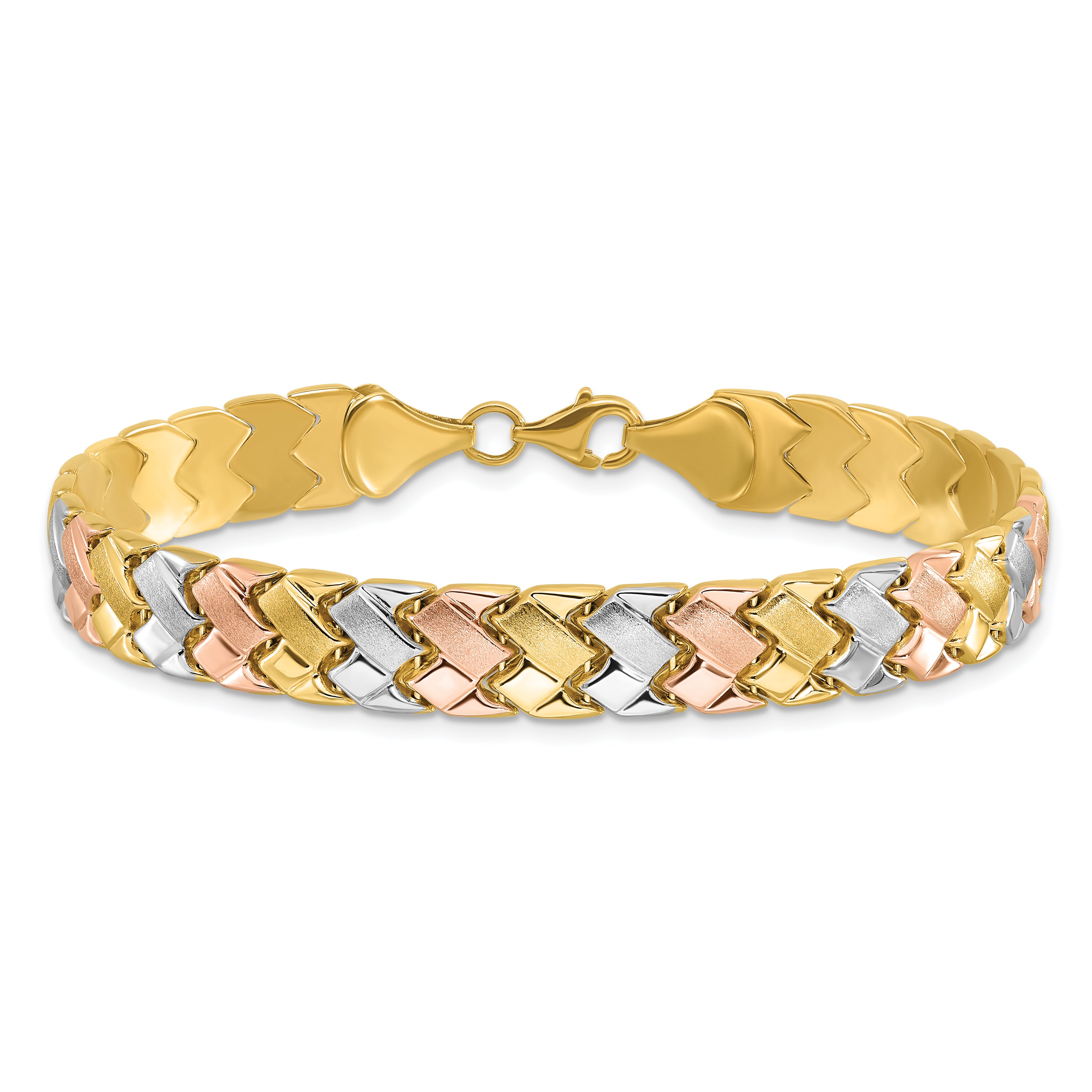 10K Two-tone w/Wht Rhodium Polished/Satin Fancy Link Bracelet