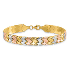 10K Two-tone w/Wht Rhodium Polished/Satin Fancy Link Bracelet