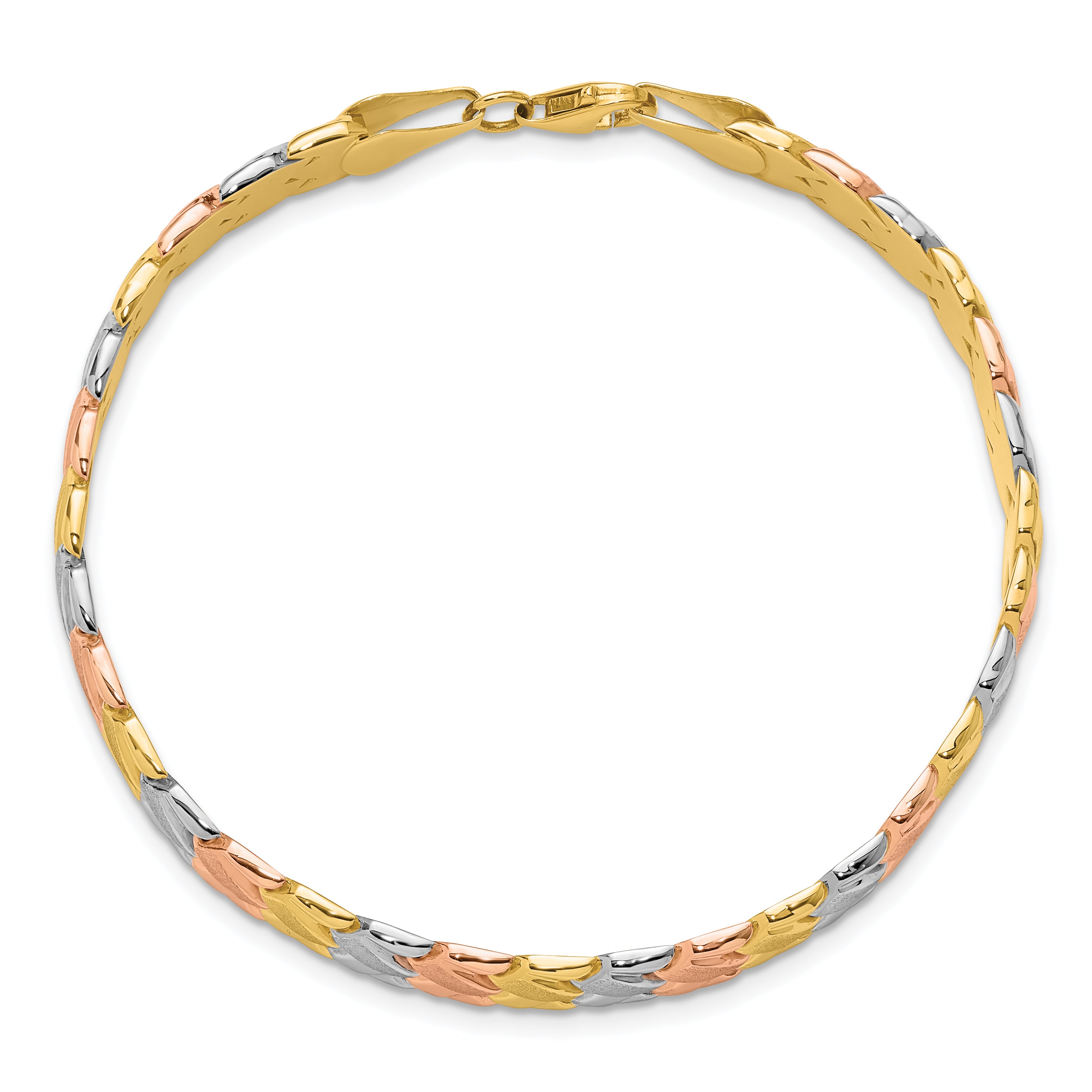 10K Two-tone w/Wht Rhodium Polished/Satin Fancy Link Bracelet