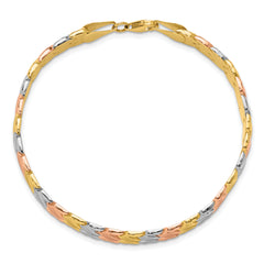 10K Two-tone w/Wht Rhodium Polished/Satin Fancy Link Bracelet