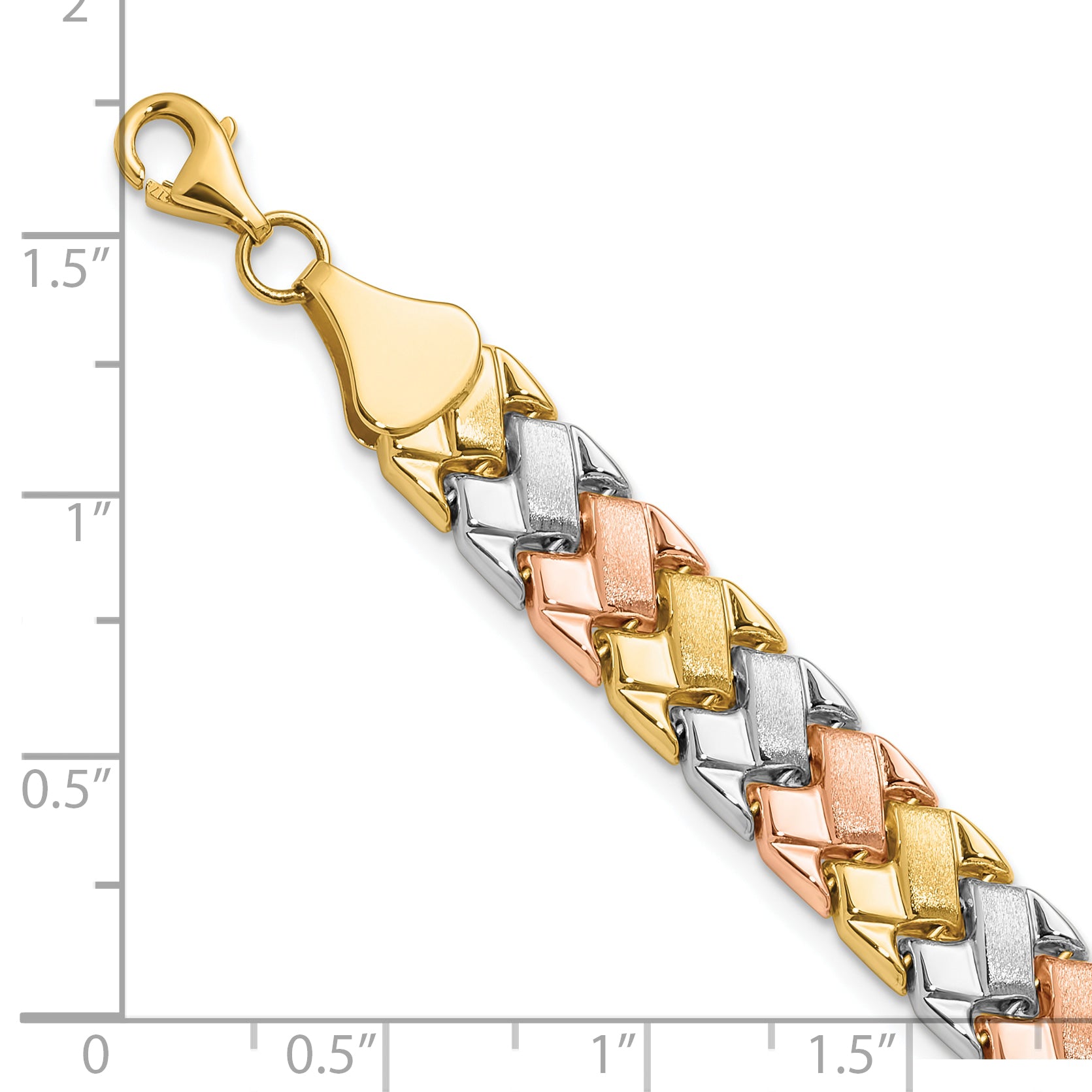 10K Two-tone w/Wht Rhodium Polished/Satin Fancy Link Bracelet