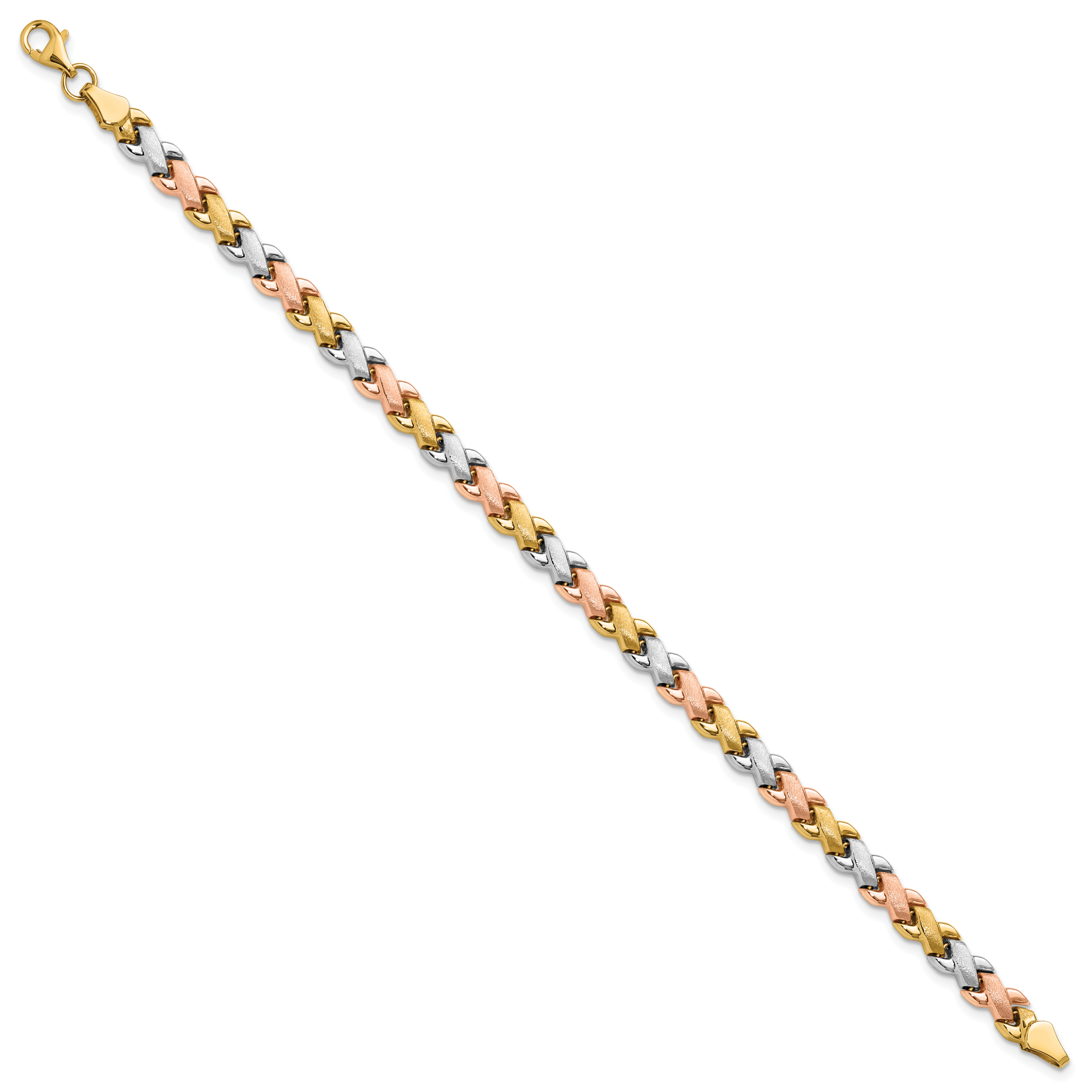 10K Two-tone w/Wht Rhodium Polished/Satin Fancy Link Bracelet Secondary image