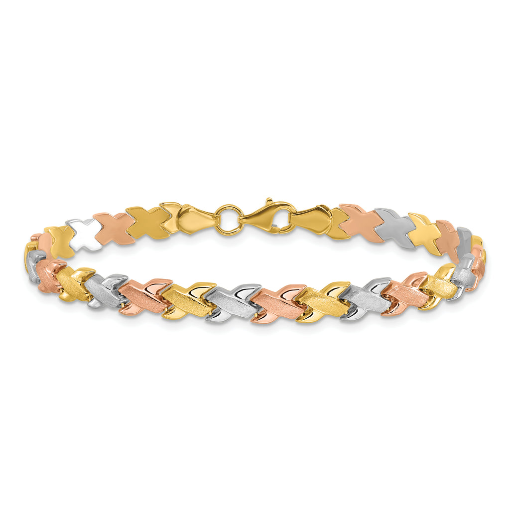 10K Two-tone w/Wht Rhodium Polished/Satin Fancy Link Bracelet
