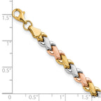 10K Two-tone w/Wht Rhodium Polished/Satin Fancy Link Bracelet