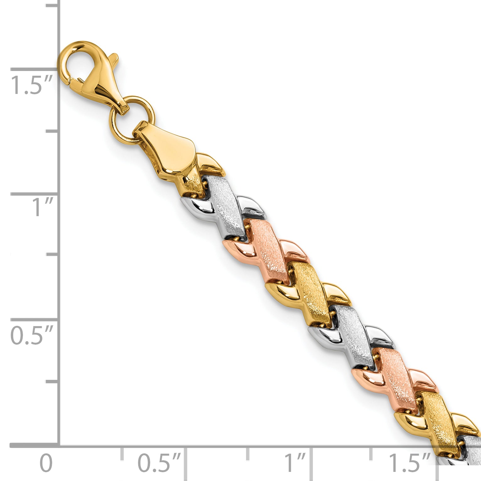 10K Two-tone w/Wht Rhodium Polished/Satin Fancy Link Bracelet