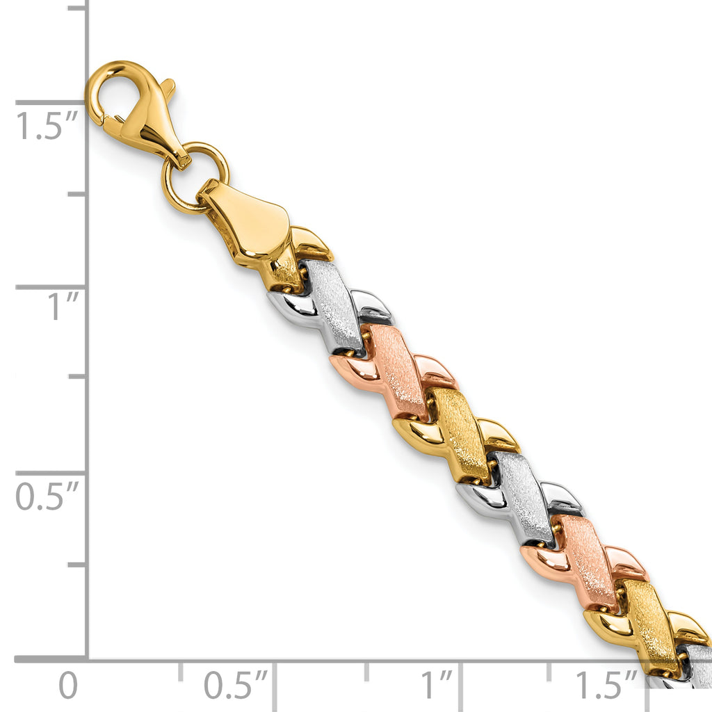 10K Two-tone w/Wht Rhodium Polished/Satin Fancy Link Bracelet