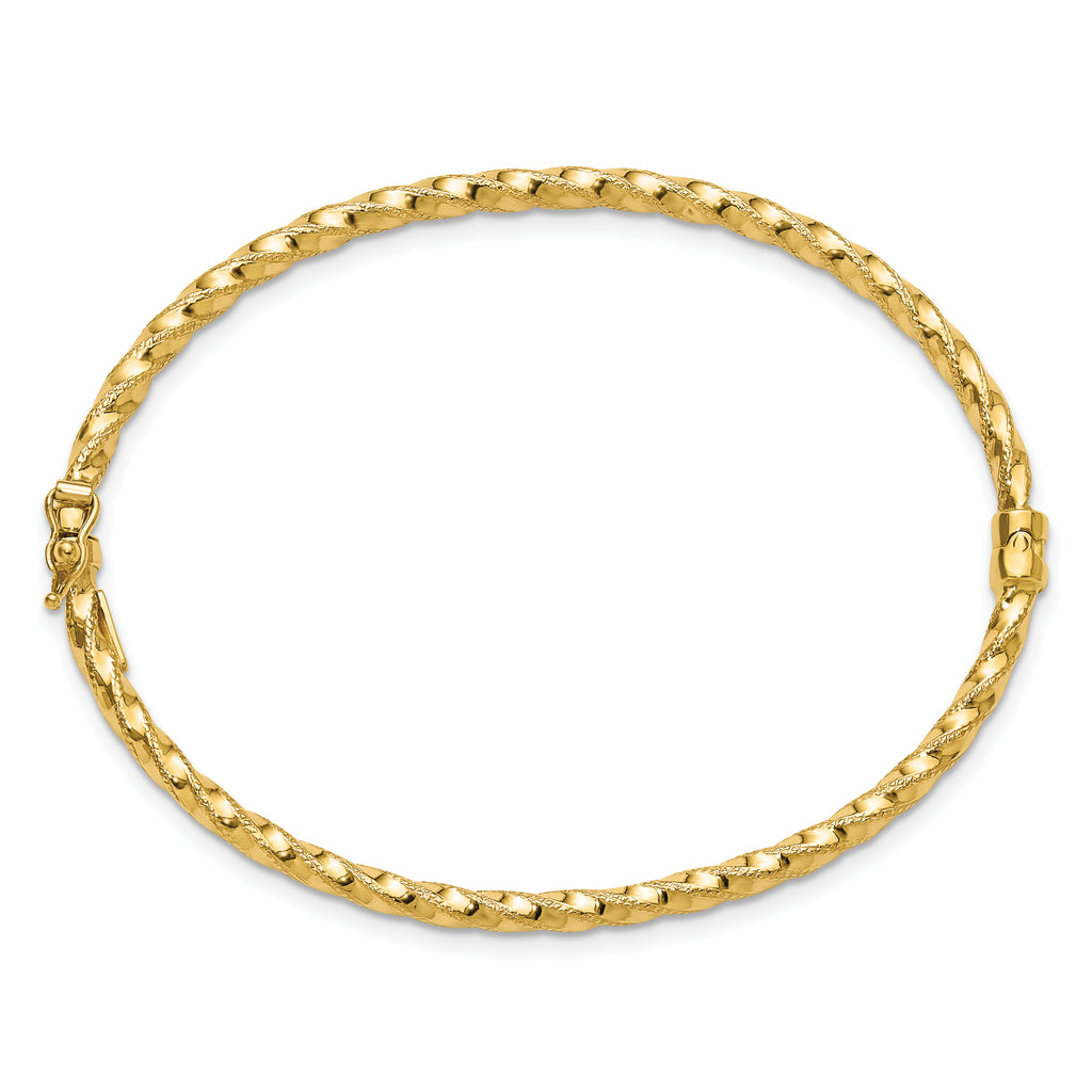 10K Polished/Textured and Twisted Hinged Bangle