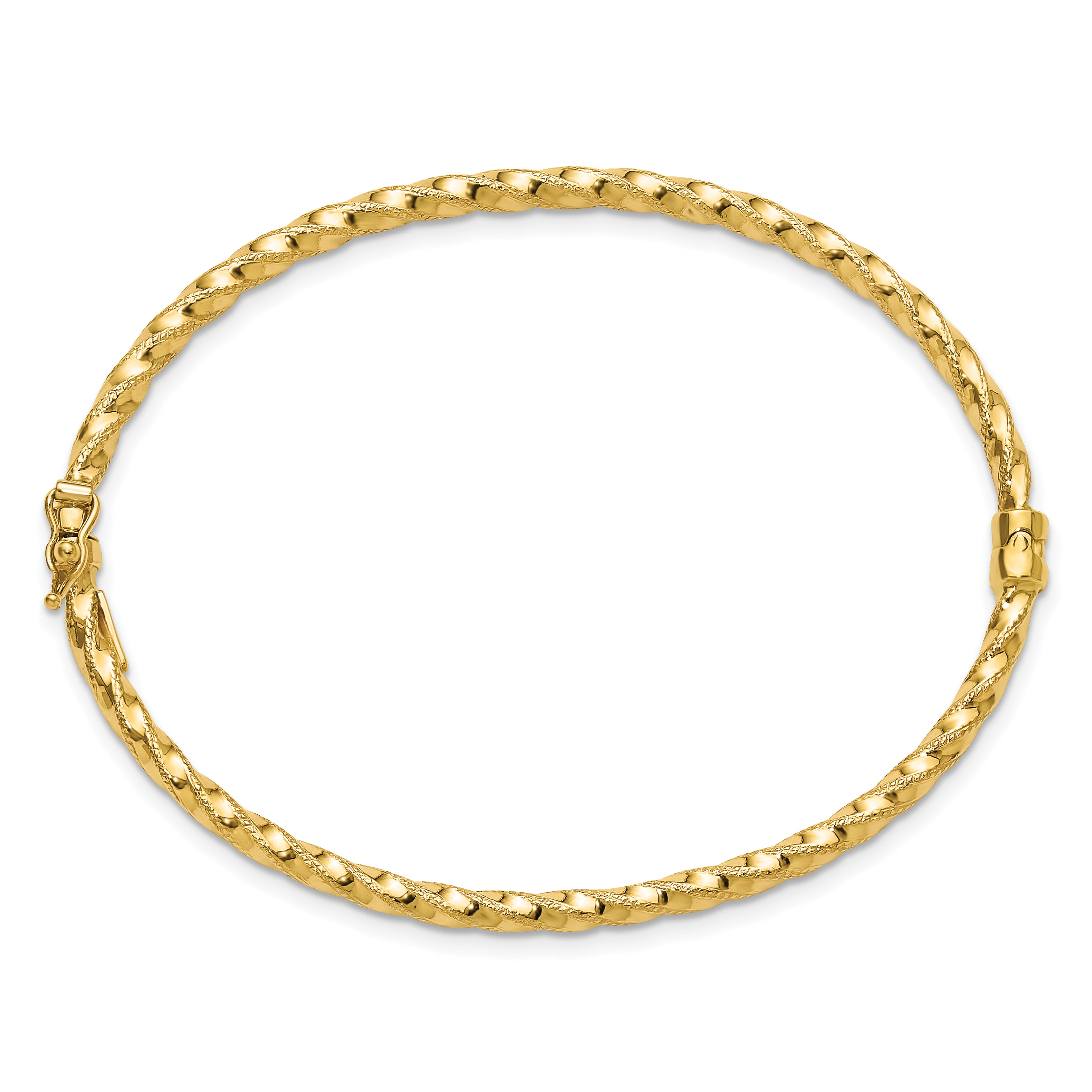 10K Polished/Textured and Twisted Hinged Bangle
