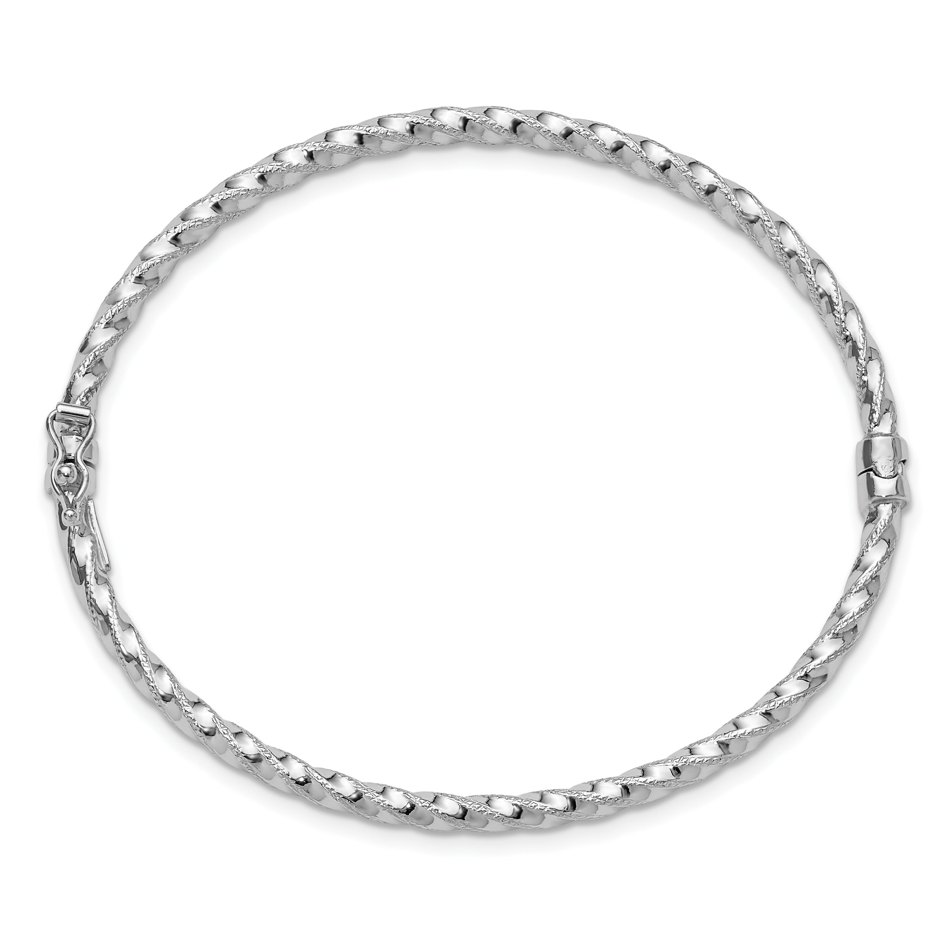 10K White Gold Polish/Textured/Twisted Hinged Bangle