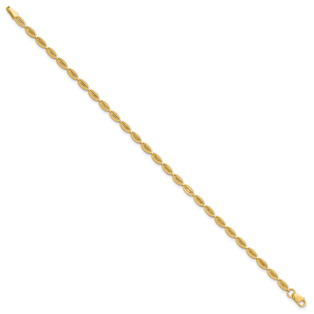 10K Polished and Textured Fancy Oval Link Bracelet
