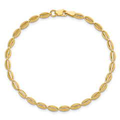 10K Polished and Textured Fancy Oval Link Bracelet