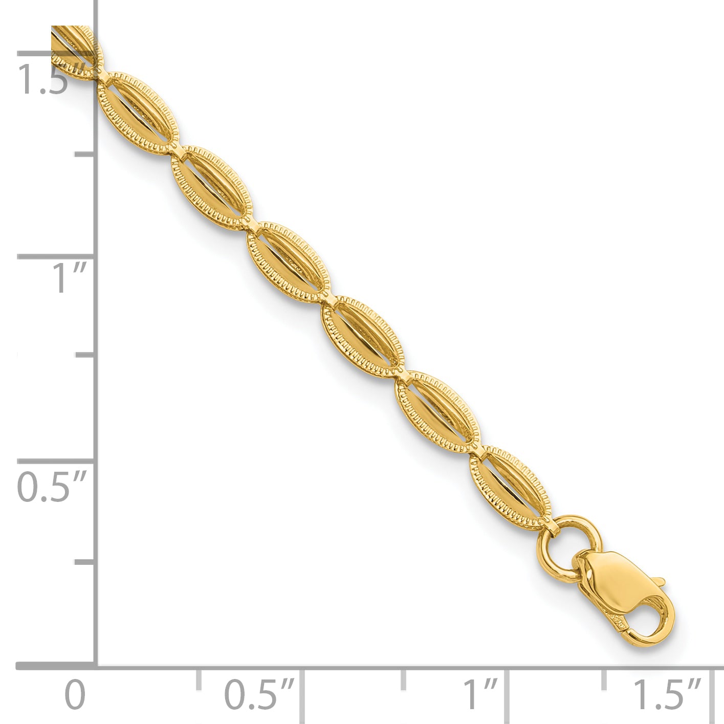 10K Polished and Textured Fancy Oval Link Bracelet