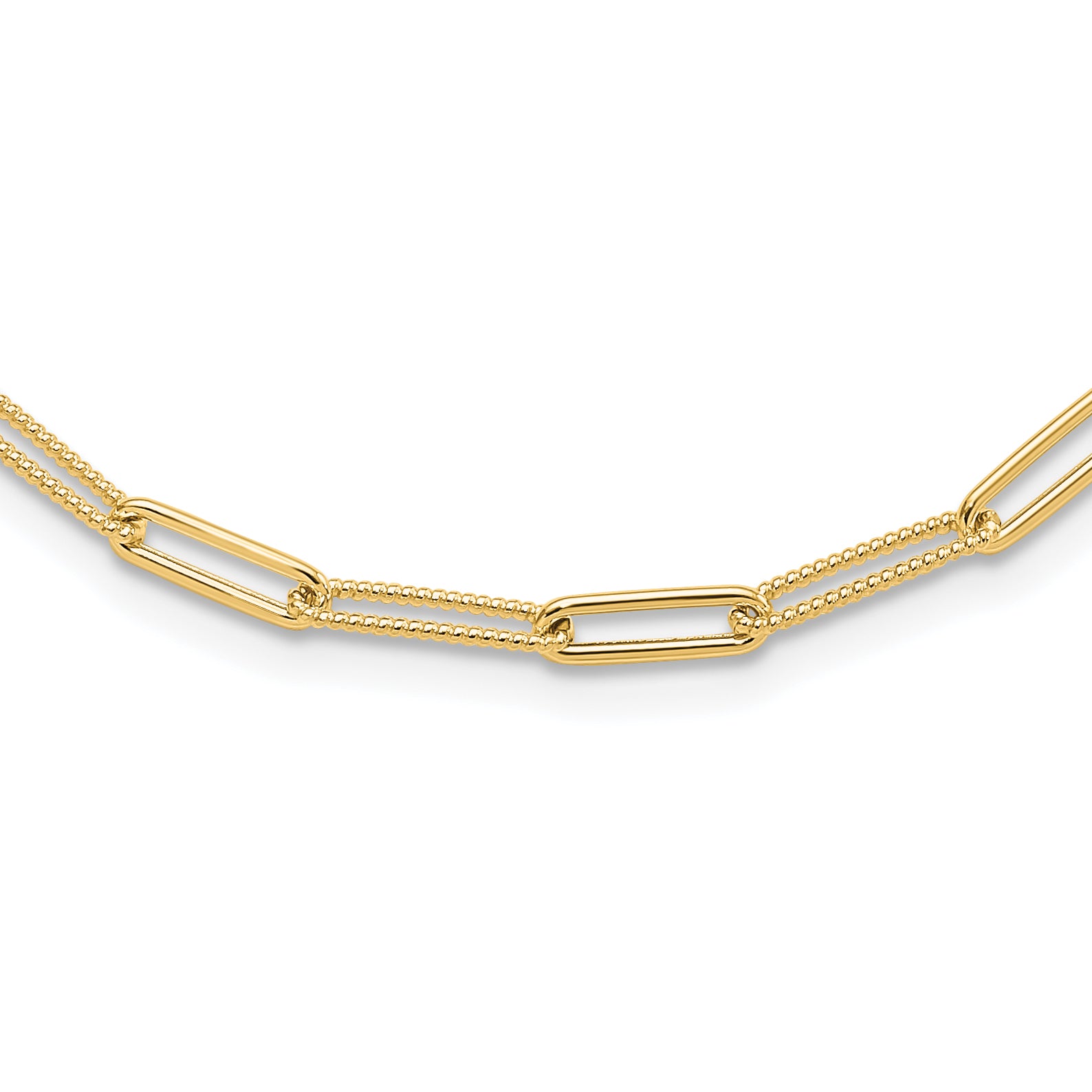 10K Polished and Textured Paperclip Link Necklace