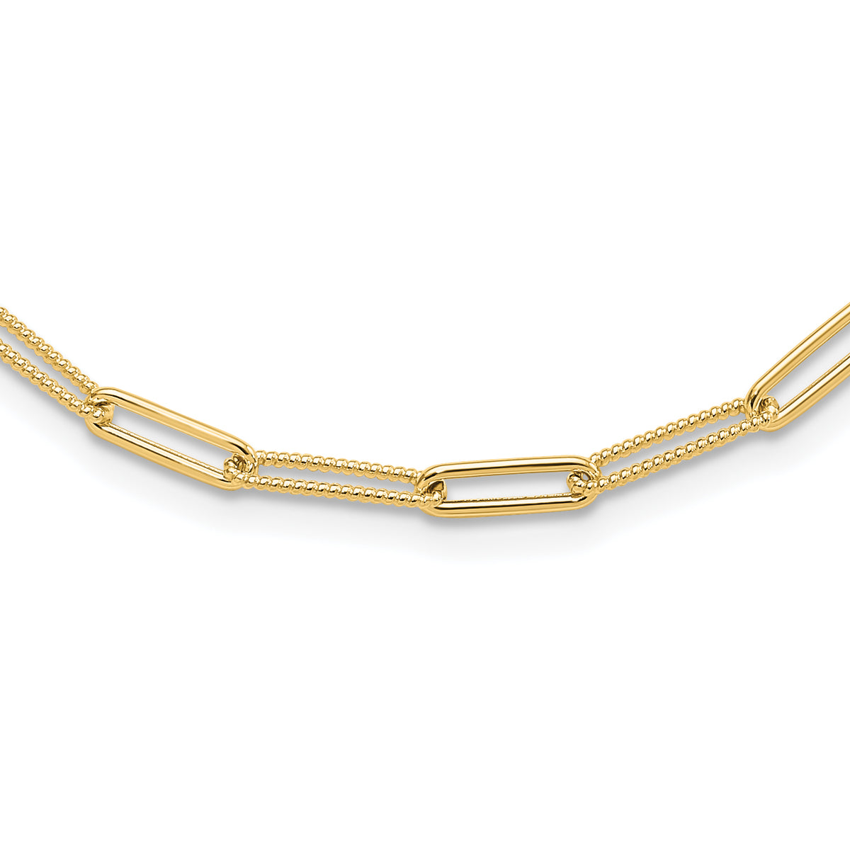 10K Polished and Textured Paperclip Link Necklace