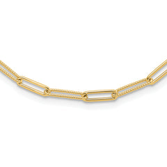 10K Polished and Textured Paperclip Link Necklace