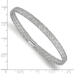 10K w/White RH-plating Fancy Stretch Bangle Bracelet