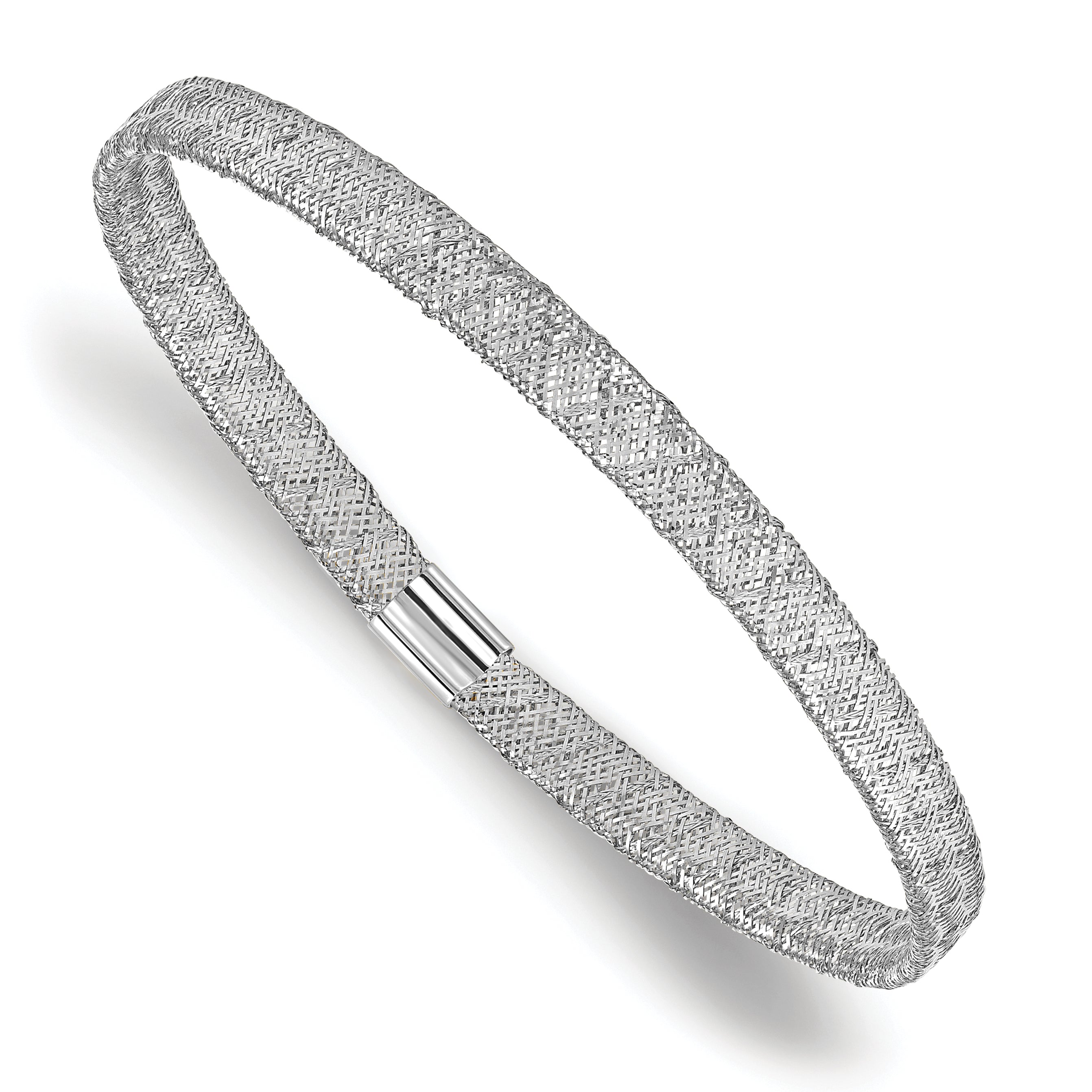 10K w/White RH-plating Fancy Stretch Bangle Bracelet