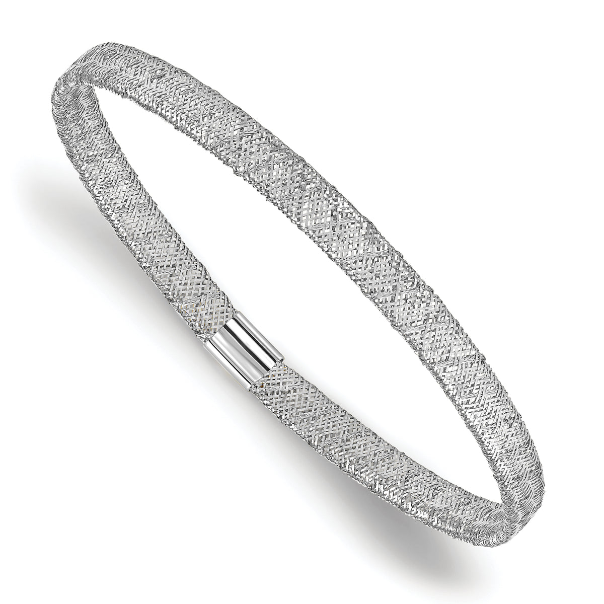 10K w/White RH-plating Fancy Stretch Bangle Bracelet