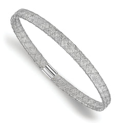 10K w/White RH-plating Fancy Stretch Bangle Bracelet
