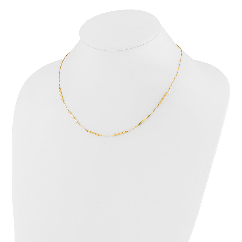 10K Polished 6 Bar Stations 16in with 1.5in ext Necklace