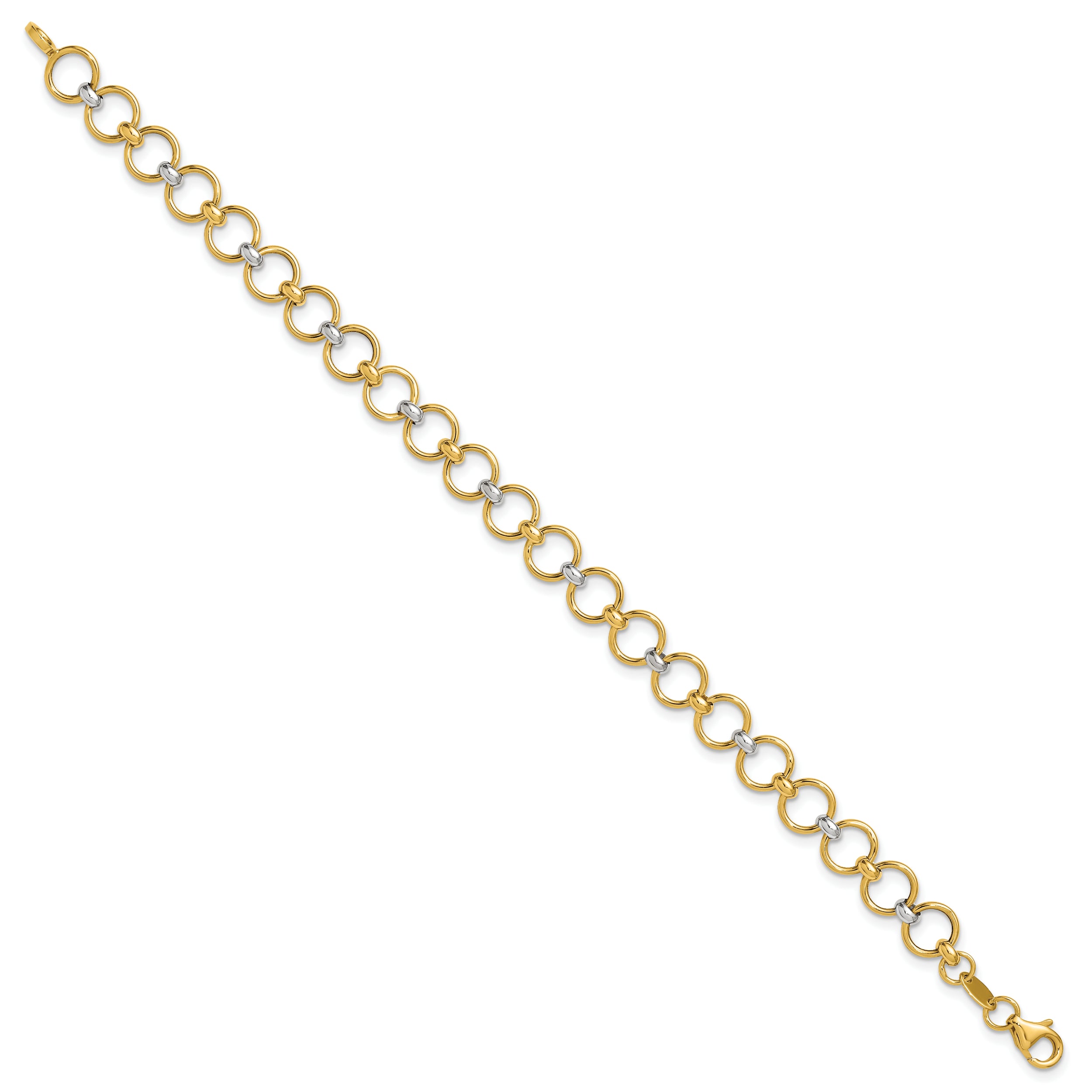 10K w/White Rhodium Polished Fancy Circle Link Bracelet