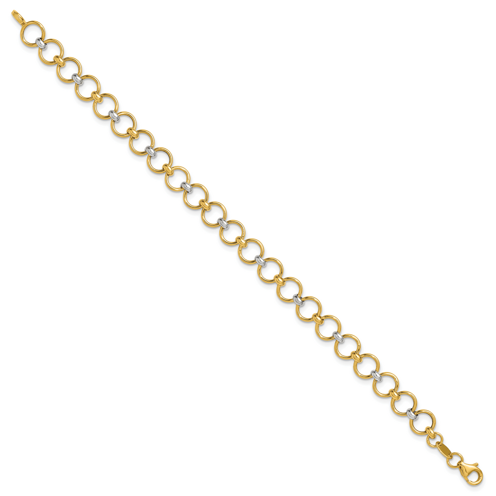 10K w/White Rhodium Polished Fancy Circle Link Bracelet