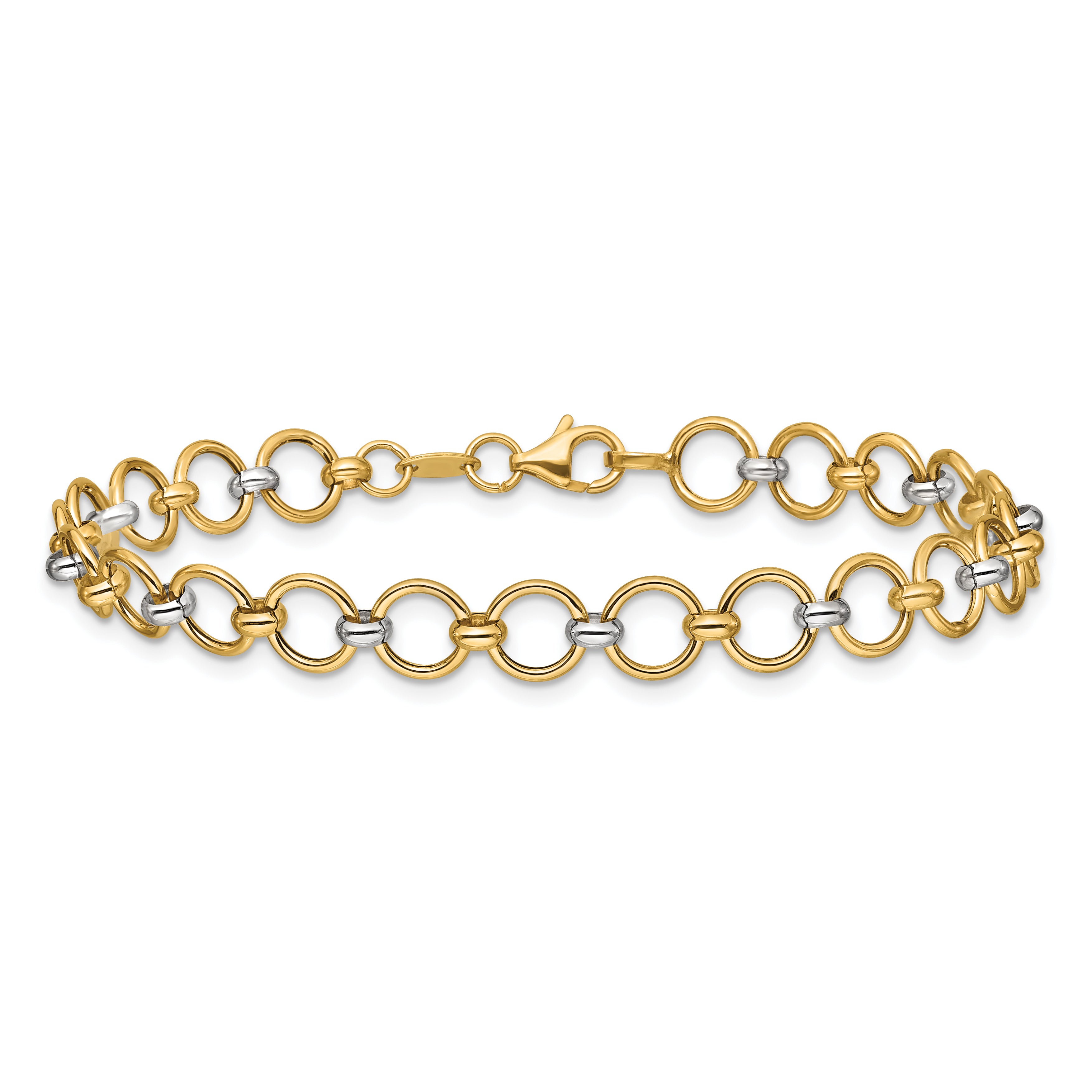10K w/White Rhodium Polished Fancy Circle Link Bracelet