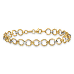 10K w/White Rhodium Polished Fancy Circle Link Bracelet