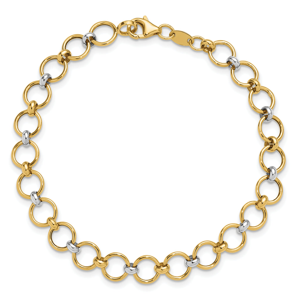 10K w/White Rhodium Polished Fancy Circle Link Bracelet