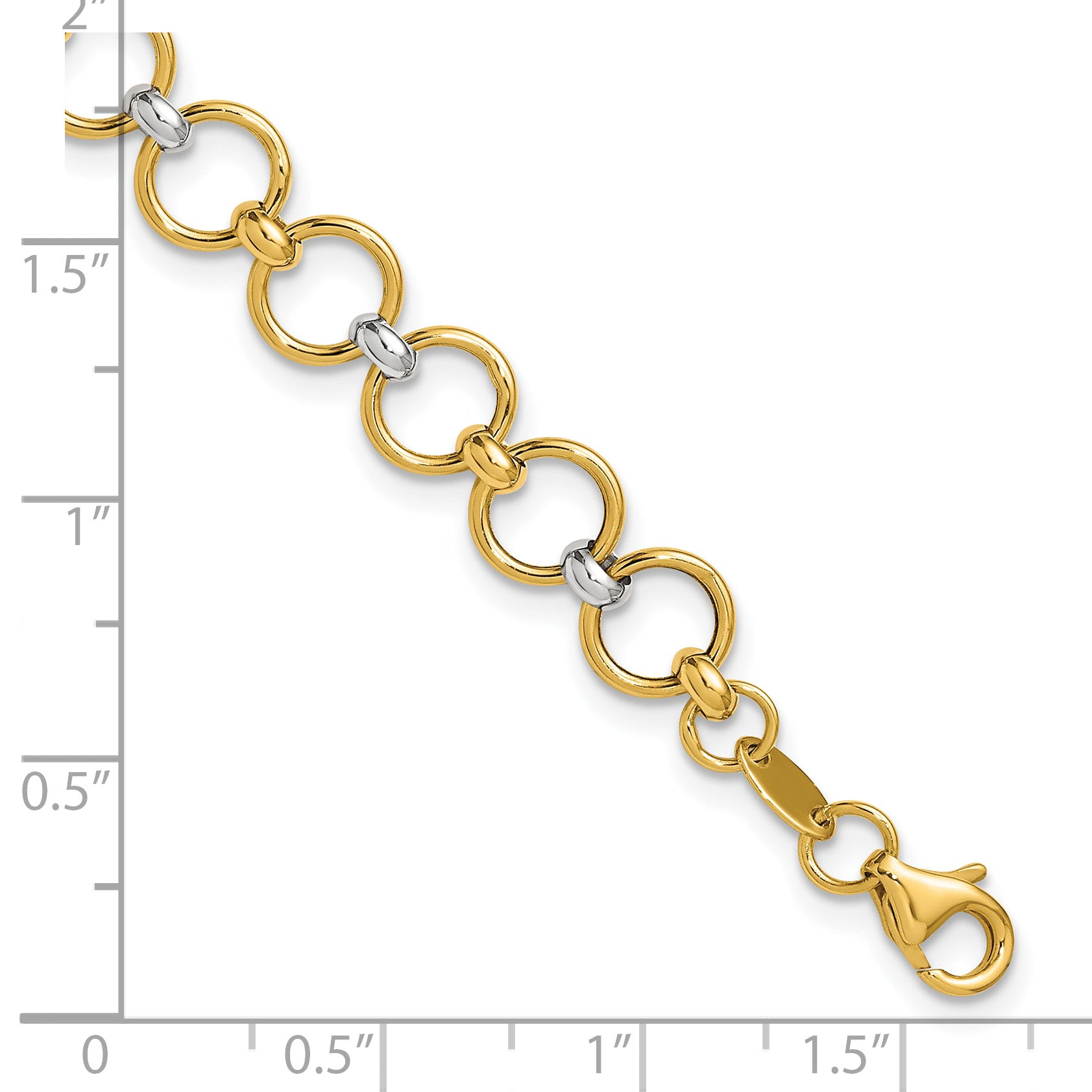10K w/White Rhodium Polished Fancy Circle Link Bracelet