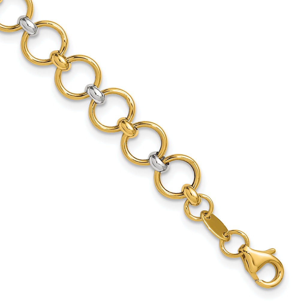 10K w/White Rhodium Polished Fancy Circle Link Bracelet