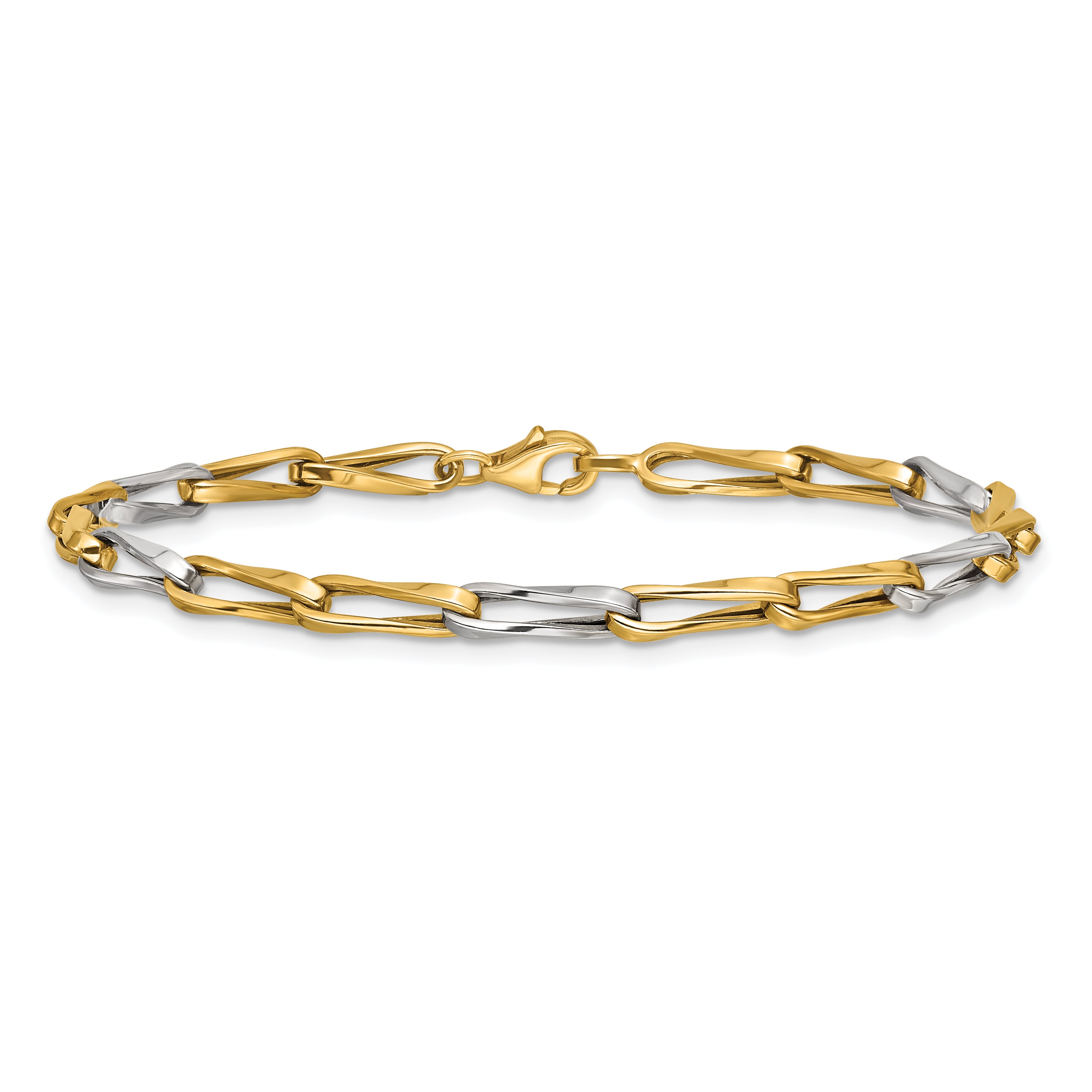 10K w/White Rhodium Polished Fancy Link Bracelet