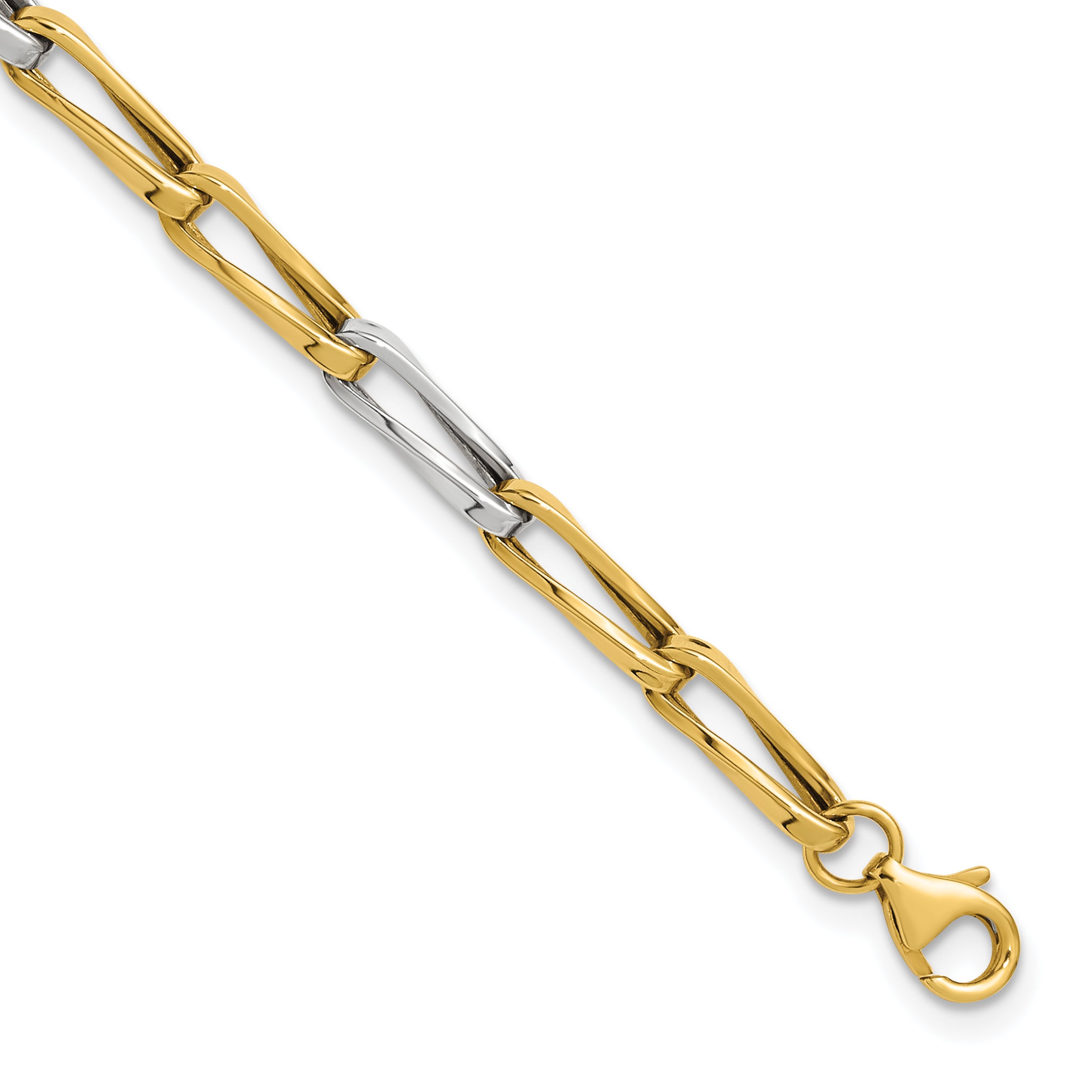 10K w/White Rhodium Polished Fancy Link Bracelet