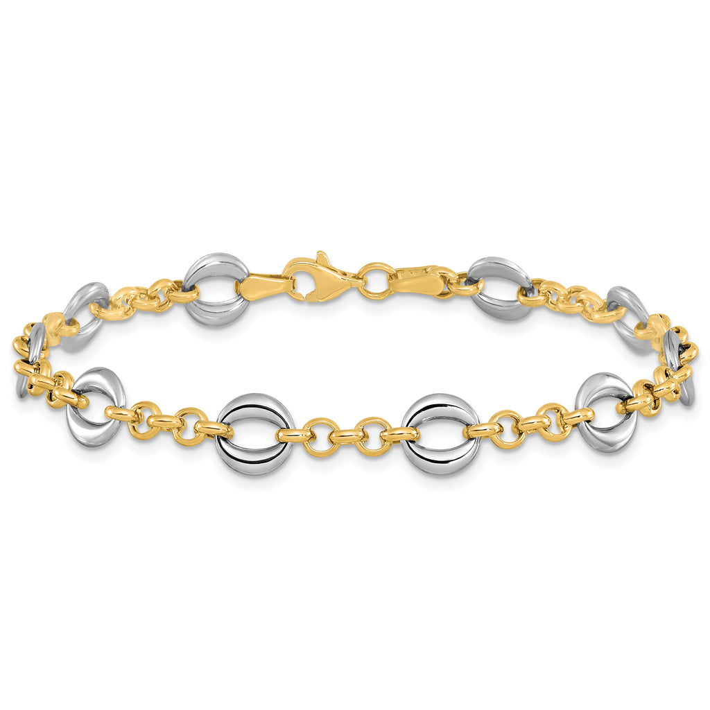 10K Two-tone Polished Fancy Link Bracelet