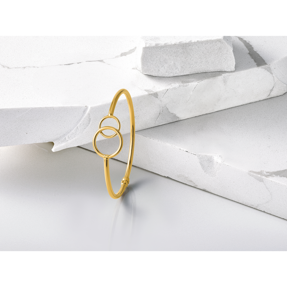 10K Polished Double Circled Hinged Bangle