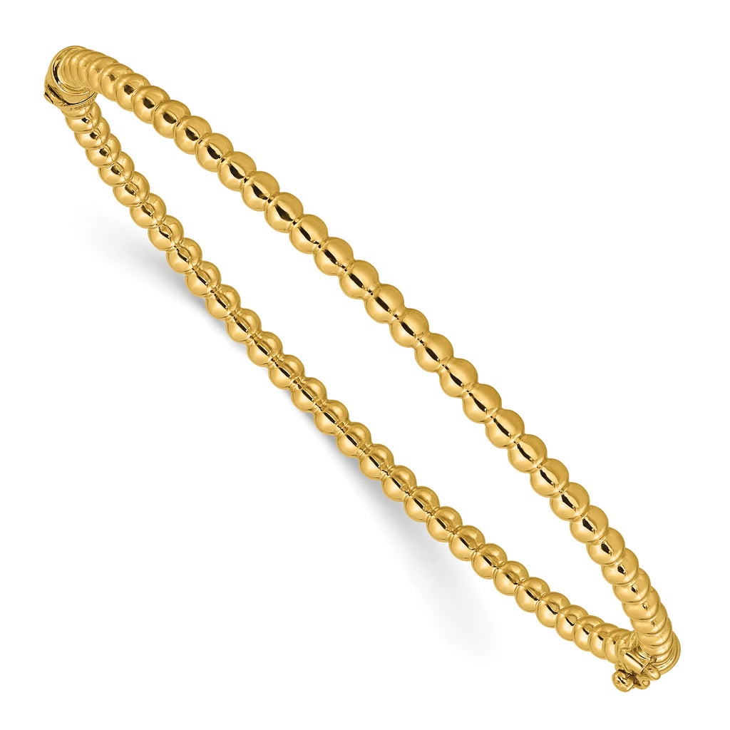10K Polished Beaded Hinged Bangle