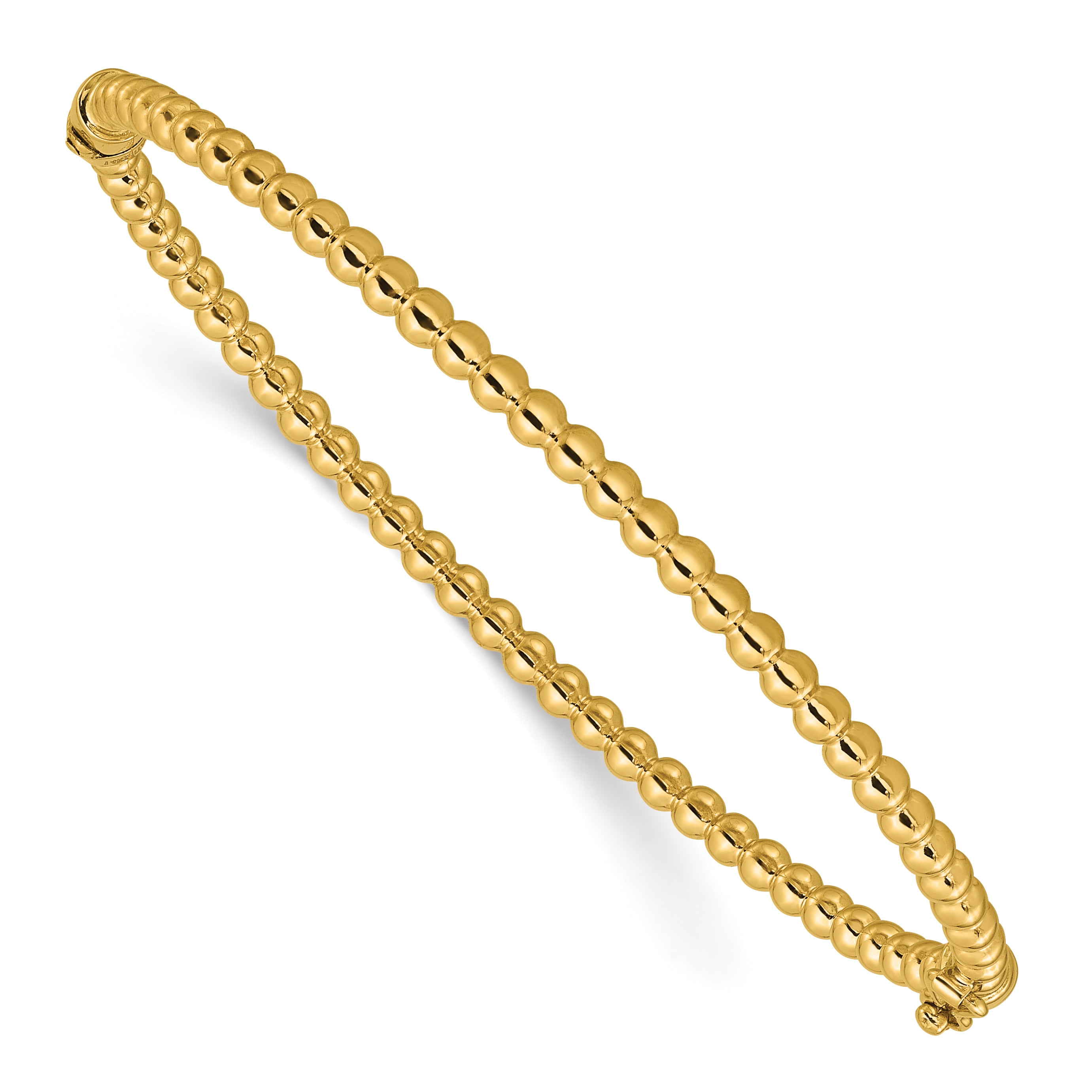 10K Polished Beaded Hinged Bangle