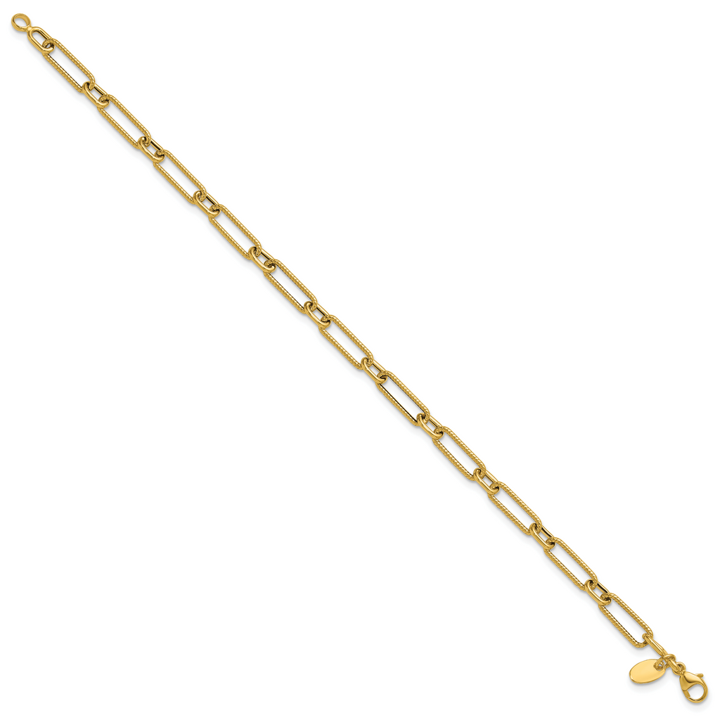 10K Polished and Textured 4.2mm Fancy Link Bracelet