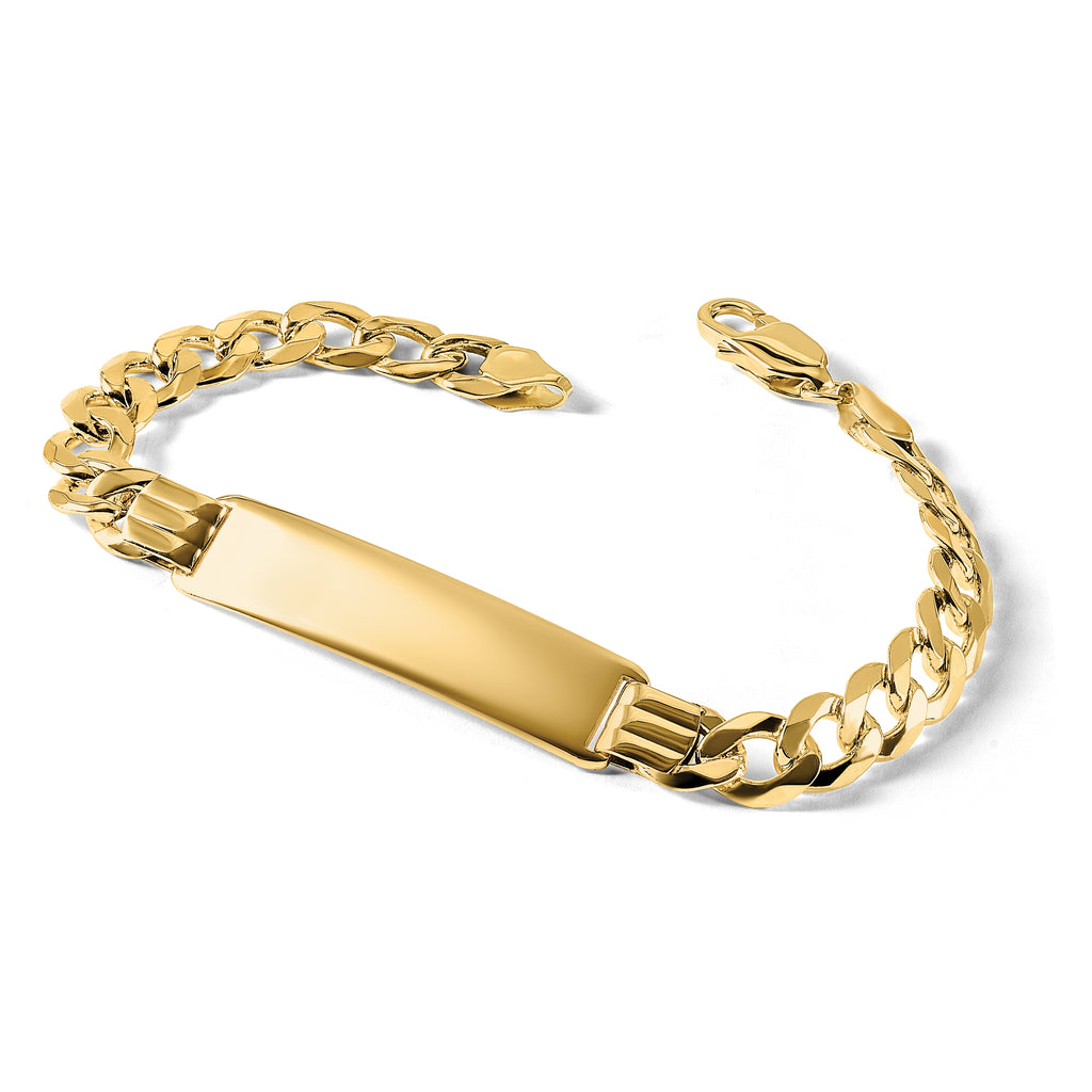 10k Polished Solid Chain/Solid Plate Flat Curb Link 37x9mm Plate 8 inch ID Bracelet