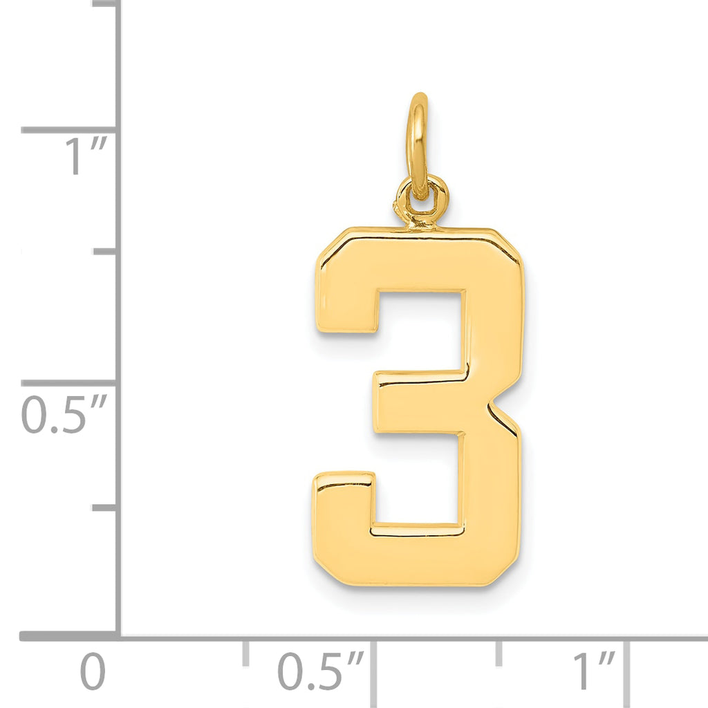 10k Large Polished Number 3 Charm