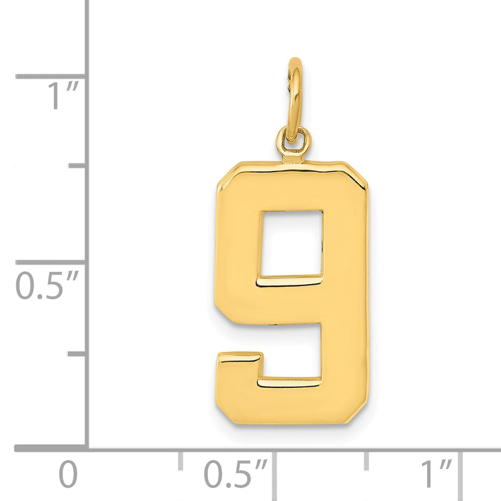 10k Large Polished Number 9 Charm