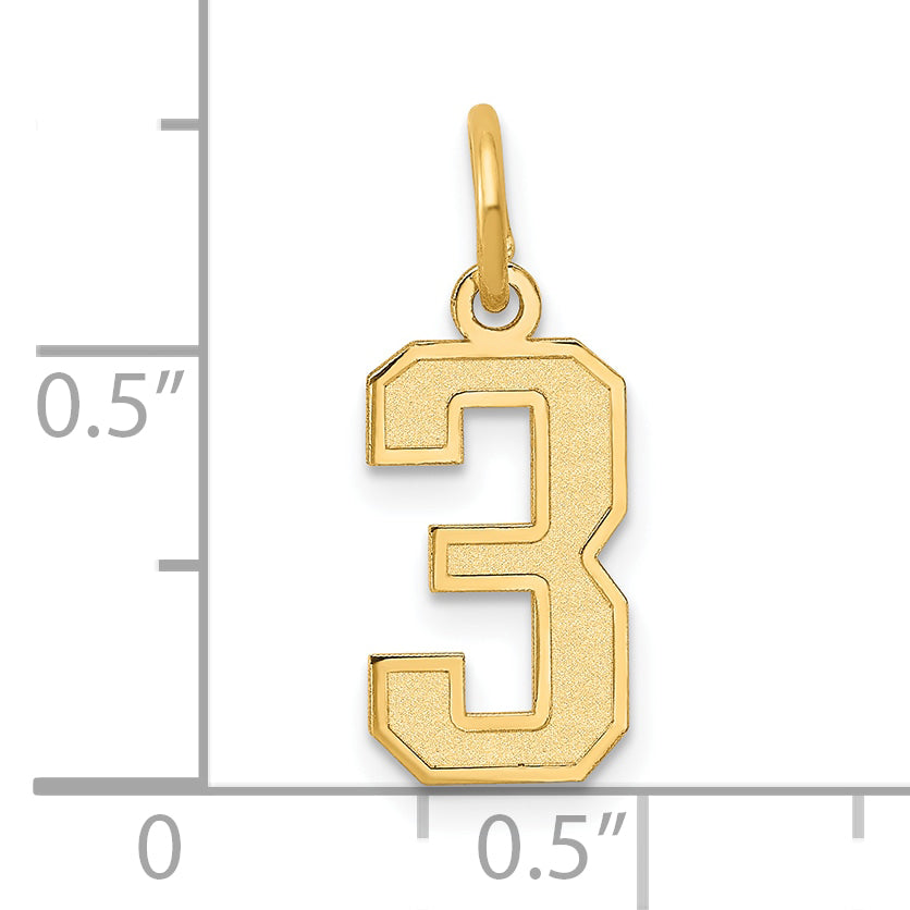 10k Small Satin Number 3 Charm