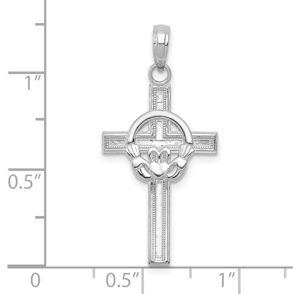 10K White Gold Polished Claddagh Cross Pendant